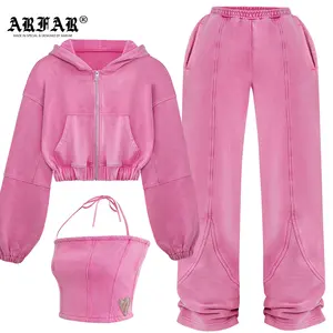 3 Mảnh Bộ Thổ Nhĩ Kỳ Phụ Nữ Tracksuits Trực Tuyến Tùy Chỉnh Rửa Cổ Điển Mặt Trời Phai Flair Quần Phòng Chờ Bộ Biểu Tượng Phụ Nữ