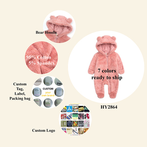 0-12 mesi grazioso tutina con cappuccio per neonati abbigliamento in pile con orso tuta da neonato vestiti <span class=keywords><strong>invernali</strong></span> pagliaccetto per bambini all'ingrosso - Product Image 4