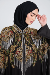 Robe abaya noire en mousseline de soie de luxe, brodée sur mesure Leduo, ornée de paillettes, robe musulmane pour femmes pour le Ramadan - Product Image 2