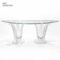 Table console moderne sur mesure en résine transparente avec feuilles cannelées et plateau en verre trempé pour hall d'entrée de villa
