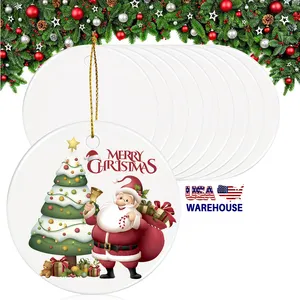 Usa Magazijn Schip Dubbelzijdig Xmas Home Decoratie Kous Verticale Auto Opknoping Blanks Sublimatie Kerst Keramische Ornament