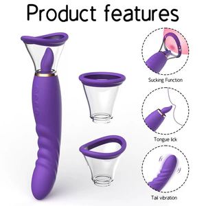 3 IN1 seno pompa capezzolo clitorideo leccatura succhiare giocattolo G Spot vibratore lingua vibrante orale per adulti giocattoli del sesso per le donne Dildo - Product Image 3