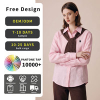Chemise à col rose pâle style français pour femme, légère et élégante, avec un toucher de luxe, effet amincissant et polyvalente, haut à manches longues