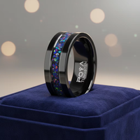 Bagues de couple en tungstène 8 mm, bande noire polie, rayures argentées, incrustation opale et grès, bijoux de mariage et de fiançailles