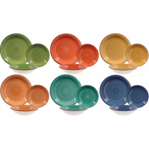 Juego de Vajilla de Cerámica de 18 Piezas, Platos y Tazones con Diseño Espiral Colorido - Product Image 1