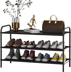 Organisateur de chaussures en métal industriel noir support antirouille réglable pour placard entrée couloir chambre stockage pour usage domestique - Product Image 1
