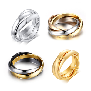 LIVE4U Nouveaux Bijoux en Gros Plaqué Or 18 carats Deux Cercles 2 Pièces/Ensemble Anneaux en Acier Inoxydable pour Femmes - Product Image 5