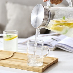 Jarra de agua fría de vidrio borosilicato de gran capacidad con tapa de madera para uso doméstico - Product Image 3