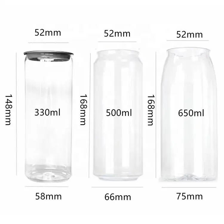 High Transparent 20oz 650ml Logo Print PET Plastic Easy Open Can Plastic Sealed Bottle with Lids