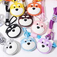 Pendentif tête de chiot mignon en dessin animé, cordon en paracorde coloré, porte-clés en cuir PU pour la décoration de sac