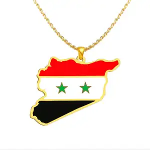 叙利亚旅游纪念时尚不锈钢国旗项链吊坠饰品