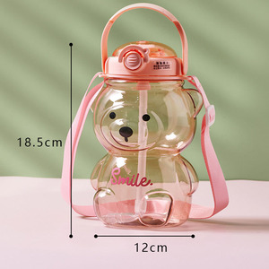 Gobelet à eau pour enfants en forme d'ours mignon, gobelet créatif pour bébé en Tritan en forme d'ours avec pailles, bouteilles portables pour enfants en plein air - Product Image 6