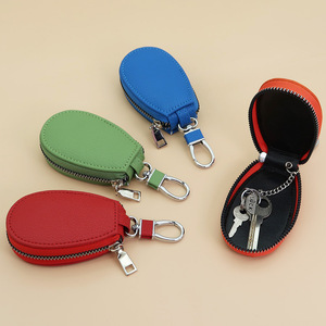 New Stock Lamb Pattern Leather Key Bag Unisex Zipper Key Chain with Charter Storage Function Small Leather Keychains