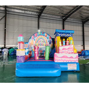 Château gonflable pour fête d'<span class=keywords><strong>anniversaire</strong></span> arc-en-ciel avec gâteau et cadeaux, parfait pour les célébrations d'enfants, les jeux en intérieur et les événements festifs - Product Image 1