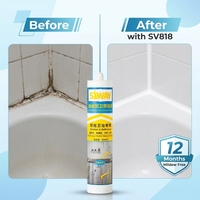 SV818 Mastic silicone neutre transparent anti-moisissure et anti-fongique, étanche, pour salle de bain