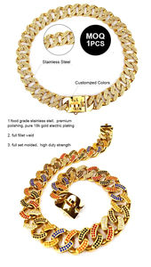 Collar de Metal para mascotas con piedras del Rin de 43mm, Collar de perro dorado con cadenas de perro cubano de lujo de acero inoxidable - Product Image 4