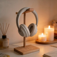 Support pour casque en bois avec chargeur sans fil pour casque de jeu, support universel pour deux casques VR et montre connectée