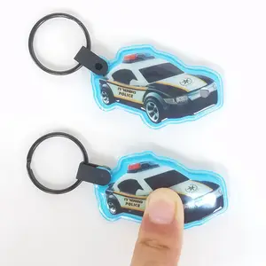 Factory custom new energy vehicles promotional gifts keyring car shape pvc led keychain