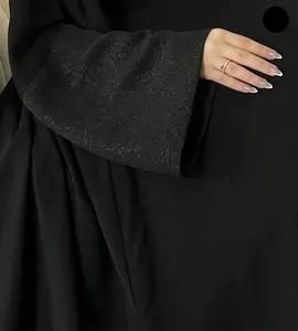 Lurex Saudi Abayaファブリックジェットブラックポリエステルメタリックジャカード素材2024イスラム教徒の女性のファッションドレス