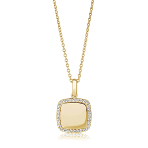 Collana <span class=keywords><strong>con</strong></span> Ciondolo Quadrato Personalizzabile in Acciaio Inox Placcato Oro 18K <span class=keywords><strong>con</strong></span> Zirconi, Regalo di Natale per Donne - Product Image 1
