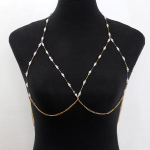 Chaîne de corps en perles plaquées or pour femme Chaîne de poitrine simple et sexy avec piercing pour tétons en boîte de nuit pour mariage ou fête - Product Image 2