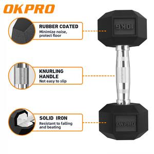Okpro Hex cao su quả tạ với lớp phủ chống trượt Tính năng cho phòng tập thể dục sử dụng tay trọng lượng - Product Image 2