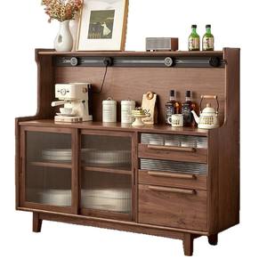 Aparador Retro de Madera Maciza Nórdica Color Nogal, Mueble de Almacenamiento para Café y Té, Mueble para Sala de Estar - Product Image 5