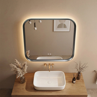 Espejo de Baño LED Inteligente Cuadrado con Retroiluminación, Función Antivaho y Control Táctil Impermeable, Apto para Uso en Hoteles y Hogares