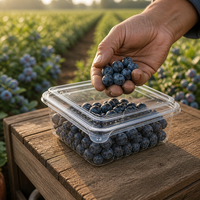 Boîte à fruits rouges jetable en PET de 500 ml, transparente, pour myrtilles, avec couvercle, qualité alimentaire, recyclable, vente en gros