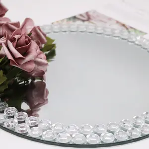 Vajilla tipo espejo de cristal redondo para eventos de boda, platos con borde de piedra de diamante