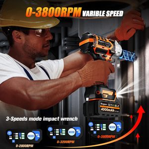 Llave de <span class=keywords><strong>Impacto</strong></span> Industrial Inalámbrica de 1/2'' y 21V, sin Escobillas, 1200N.m de Alto Torque, con Batería de Litio-Ion, <span class=keywords><strong>Pistola</strong></span> de <span class=keywords><strong>Impacto</strong></span> para Bricolaje con 5 Enchufes para Automóvil - Product Image 3