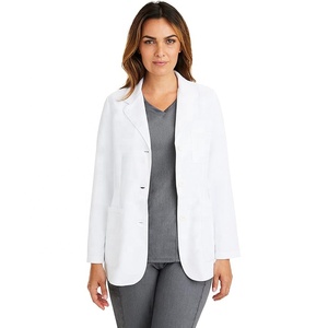 Blouse médicale blanche pour femme en tissu extensible anti-humidité avec 4 poches et fermeture boutonnée – Idéale pour le personnel médical et les laboratoires - Product Image 3