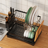 Étagère de cuisine noire multifonctionnelle à 2 niveaux, détachable, pour sécher les assiettes, égouttoir, support de rangement pour ustensiles, pour la maison