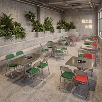 Table et chaises en acier inoxydable de style industriel, mobilier de restauration commercial pour restaurant de fondue et restaurant de barbecue