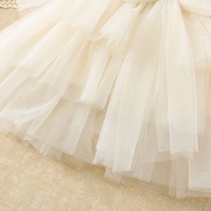 Vestido de gasa con volantes para niñas, estilo dulce, color liso, falda en línea A para niñas - Product Image 5