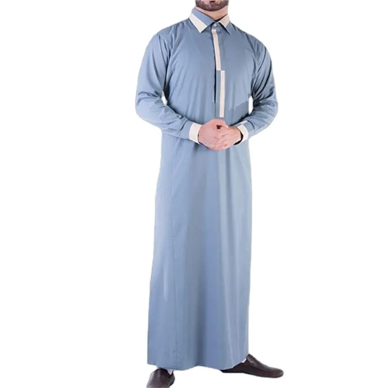 शेख कपड़े पुरुषों की मध्य पूर्व जातीय क्षेत्र ब्लू लंबी आस्तीन सऊदी पुरुषों की बागे इस्लामी कपड़े