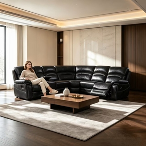 Canapé d'angle inclinable moderne en similicuir, sectionnel, pour home cinéma, salon ou salle de séjour - Product Image 1