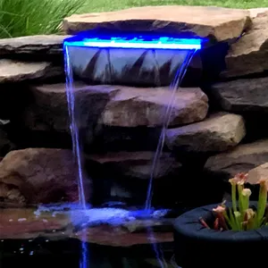 Fonte de parede para jardim, cortina de água acrílico transparente com led