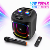 Enceinte Karaoké Portable 40W avec Subwoofer 6,5 pouces, Lumière Disco LED RGB, Microphone Sans Fil et Batterie Rechargeable pour Fêtes