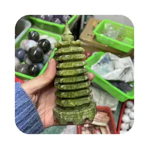 Wholesale natural carved crafts Green jade fengshui healing gemstone crystal Wenchang Tower Pagoda carving for gift