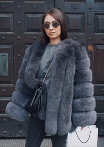 Manteau de fourrure de renard noir pour femme, pardessus russe, vêtement d'extérieur, fantaisie, à la mode - Product Image 2