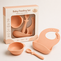 Ensemble de démarrage d'alimentation en silicone pour nouveau-né, sans BPA, avec mini-bol à ventouse, pré-cuillère et bavoir, 3 pièces, pour bébés de 0 à 12 mois