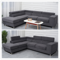 Canapé d'angle moderne, canapé chaise longue gris en forme de L, canapé en tissu pour salon, appui-tête réglable, meubles