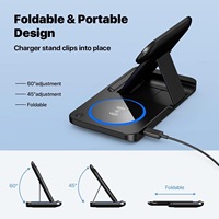 Station de charge sans fil rapide pliable et portable 15W avec veilleuse, support de bureau réglable pour téléphone, montre et écouteurs