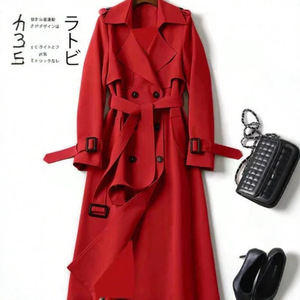 Manteau long trench-coat kaki pour femme, coupe ample, revers, ceinture, style au-dessus du genou, style européen, américain, coréen, décontracté, tailles S M L XL - Product Image 2