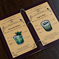 Carnet de Cocktails Personnalisé en Métal avec Anneaux, Couverture Rigide, Lamination Film, Design Vintage, Inserts en Papier Kraft Remplaçables pour