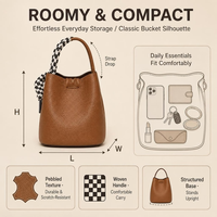 Sac seau pour femme en cuir marron caramel avec poignée tressée, porté épaule ou croisé, base structurée, usage quotidien, vente en gros