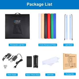 Профессиональный фотобокс PULUZ 60 см, 36 Вт, 5500K, с 2 светодиодными лентами, регулируемой яркостью, 6 фонов, для съемки под разными углами, с держателем для телефона - Product Image 6