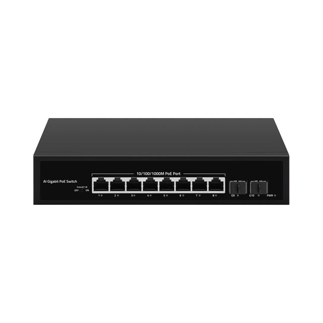 10-Port Full Gigabit Network Switch with 8 PoE and 2 SFP Ports Intelligent Standard PoE Switch Metal Ethernet Switches