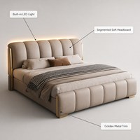 Cadre de lit rembourré taille King Queen avec éclairage d'ambiance, tête de lit capitonnée élégante, mobilier de chambre à coucher moderne et luxueux